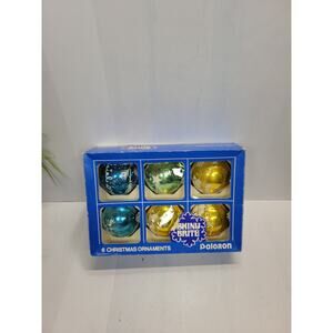 6 MCM Vintage Christmas Tree Ornaments, Assorted Stenciled Bulbs